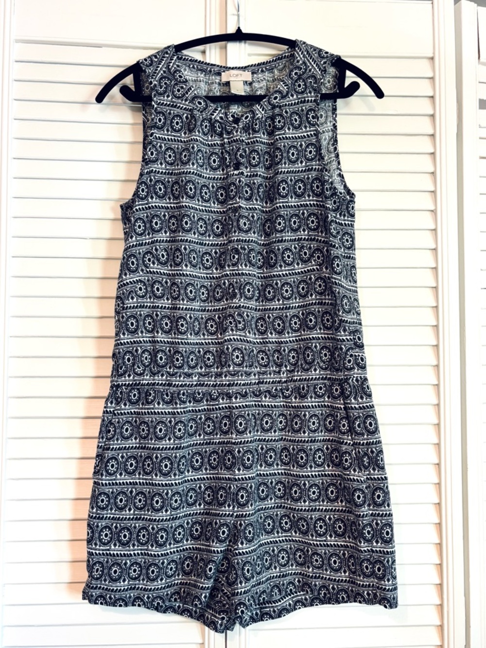 Loft Linen Blend Black and White Patterned Sleeveless Romper Small